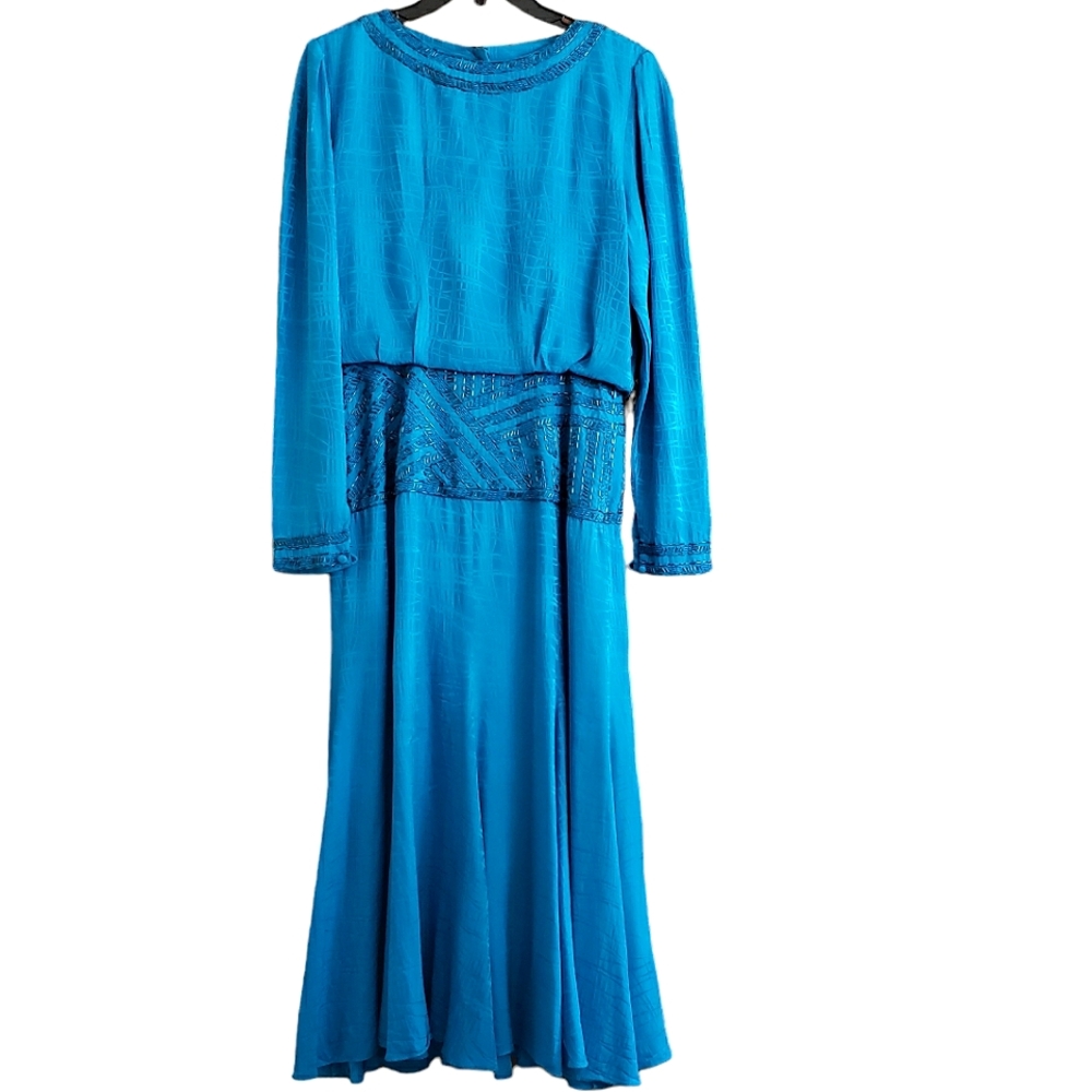 Vintage D'ore Teal Silk Beaded Dress